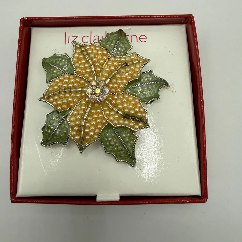 Vintage Festive Beaded Poinsettia Brooch‎ from Liz Claiborne